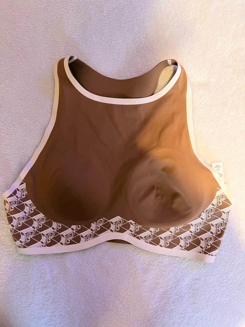 PINK Victoria's Secret Brown & Cream High Neck Wireless Bralette size XL - NWT